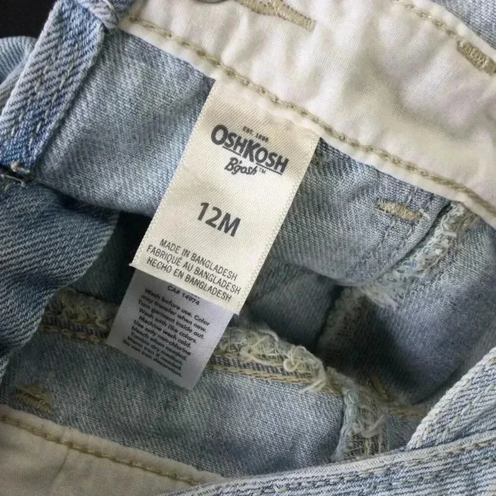 Oshkosh B’gosh Girls Blue Vestbak Denim Short Overalls W/‎ Cuffs Size 12 Months